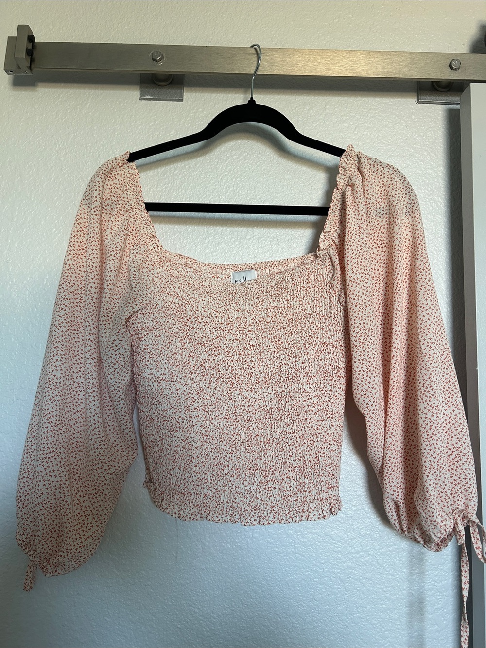 Orange/pink & cream Smocked Square-Neck Top from Princess Polly